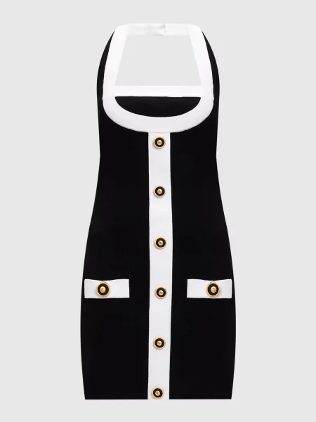 Сукня-футляр міні з брендовими заклепками Balmain чорна