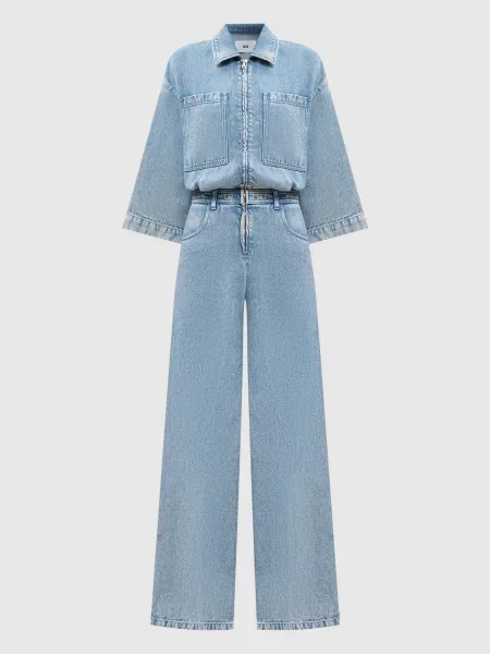 Джинсовий комбінезон з ефектом потертості Solotre блакитний