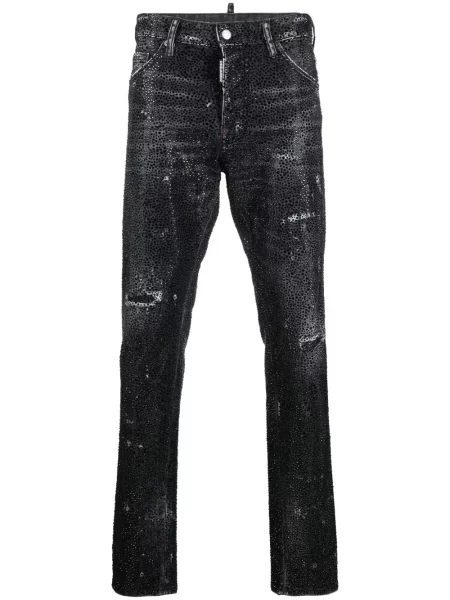 Дънки straight leg Dsquared2 с кристали черно