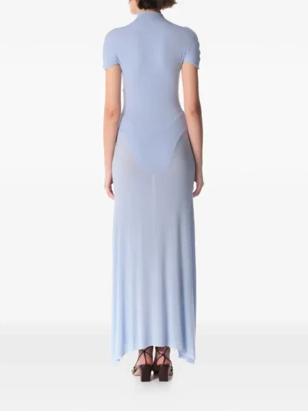 Rochie maxi Manuri cu perle de costum albastru