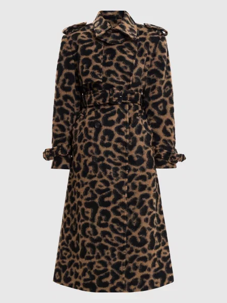 Двобортне пальто з вовною в анімалістичний принт Simkhai коричневе