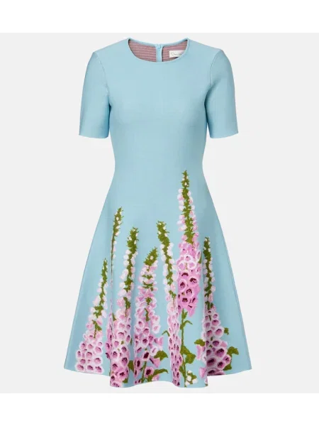 Rochie Oscar De La Renta cu model floral din jacard albastru