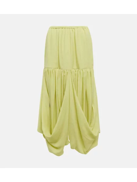 Fustă midi The Row de mătase drapată până la genunchi galben