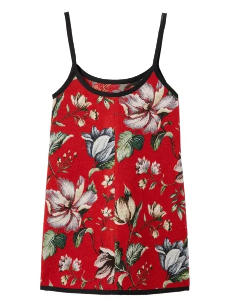 Rochie La Doublej cu model floral din jacard de costum roșu