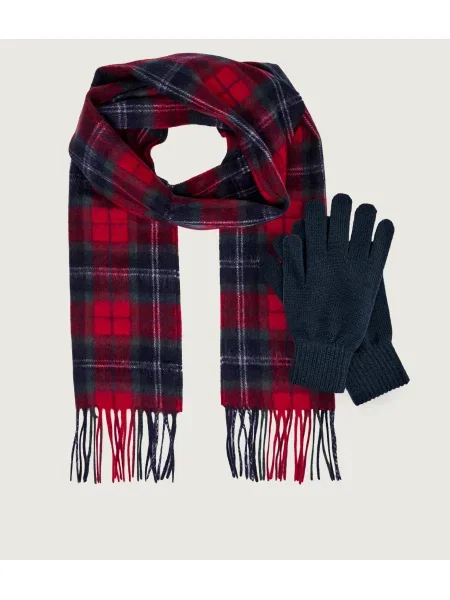 Barbour De lână șal + mănuși Tartan roșu