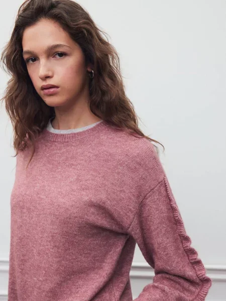 Sweter z falbankami Teen L MANGO TEEN różowy