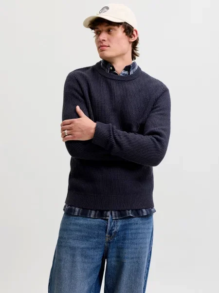 JACK & JONES Pulover JJPANNEL închis albastru