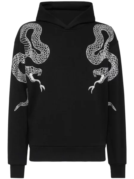 Суичър с качулка Philipp Plein с кристали със змийски принт черно