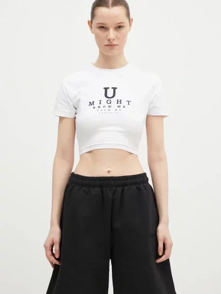 VETEMENTS tricou din U Might Know Me Cropped Fitted femei alb