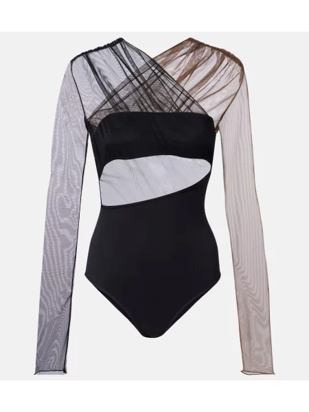 Body Nensi Dojaka transparente cu volane negru