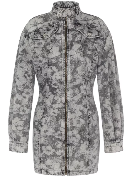 Sukienka jeansowa Moschino Jeans w kwiatki garniturowa szara