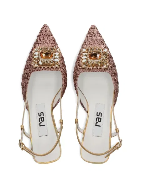 Pantofi cu toc Ras cu model floral slingback roz