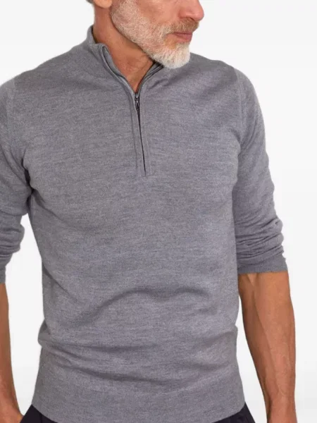 Pulover John Smedley de lână de jumătate de fermoar gri