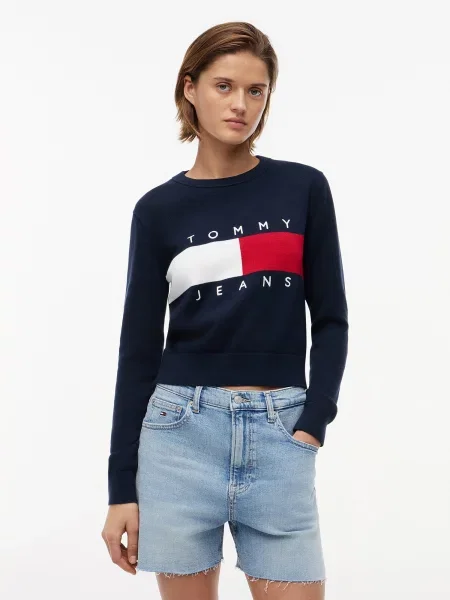 Tommy Jeans Pulover mornarska / rdeča / bela modra