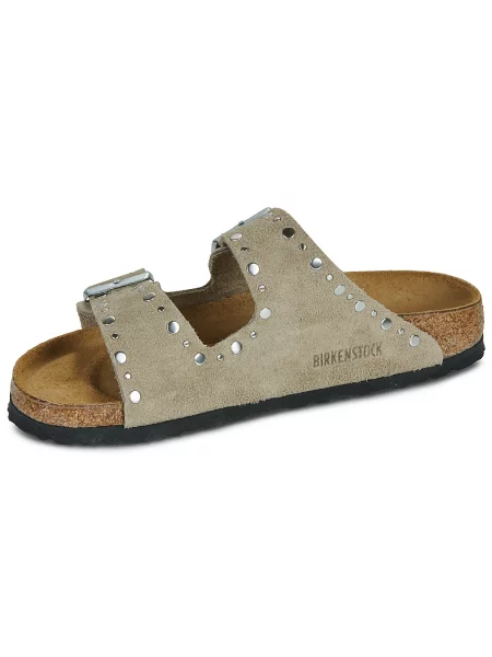 Kožené pantofle Birkenstock s nýty béžové
