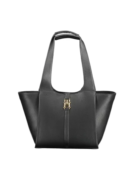 Lniana torebka Tommy Hilfiger elegancka czarna