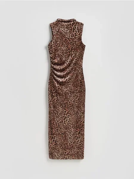 Reserved Sukienka midi w panterkę wielobarwny