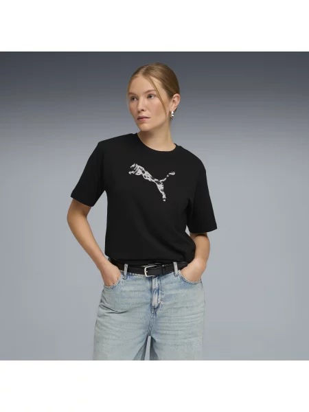 PUMA luźna koszulka Essentials ze zwierzęcym nadrukiem Odzież S czarny