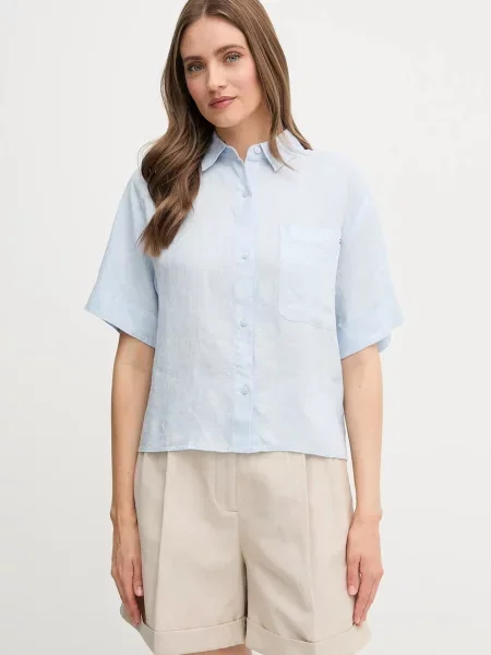 Tommy Hilfiger koszula lniana relaxed z kołnierzykiem klasycznym niebieski