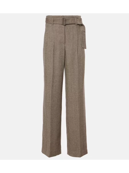 Pantaloni Brunello Cucinelli de lână cu model herringbone maro