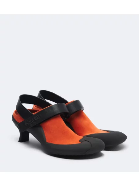 Pantofi cu toc Loewe din piele de căprioară slingback portocaliu