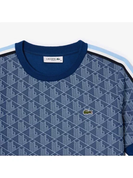 Lacoste Koszulka Slim Fit Z Żakardowym Monogramem granatowa