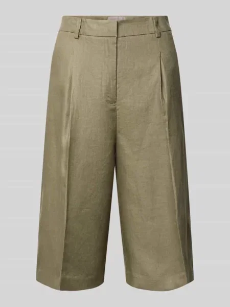 Bermudy o kroju straight fit z zakładkami w pasie Christian Berg Woman Selection oliwkowe