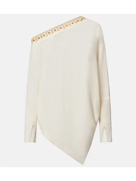 Lniany top Xu Zhi asymetryczny z koralikami biały