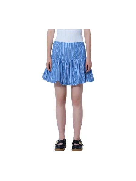 Spódnica mini Ganni w paski z paskiem niebieska