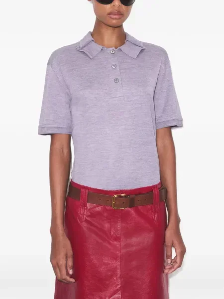 Tricou polo Tory Burch de mătase violet
