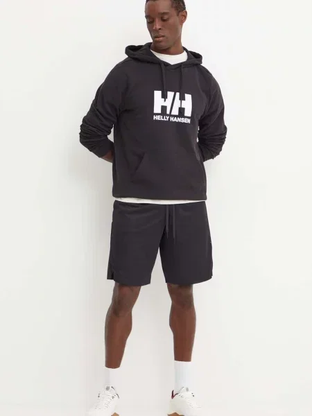 Bombažen pulover Helly Hansen HH LOGO s kapuco črna