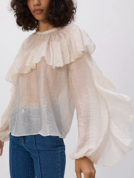 Reserved Блузка з оборками кремовий 