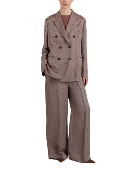 Pantaloni Slowear cu model herringbone maro