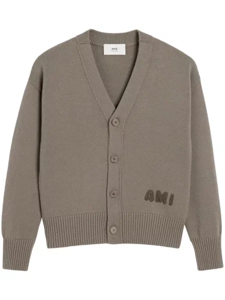 Haftowany kardigan Ami Paris szary