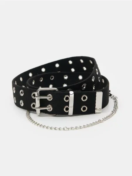 Ремінь із стрічки з металевою пряжкою чорний