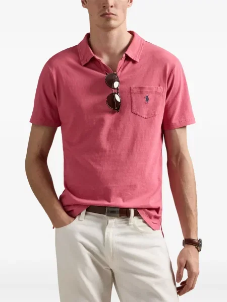 Haftowana koszulka polo Polo Ralph Lauren w paski ze sznurkiem niebieska