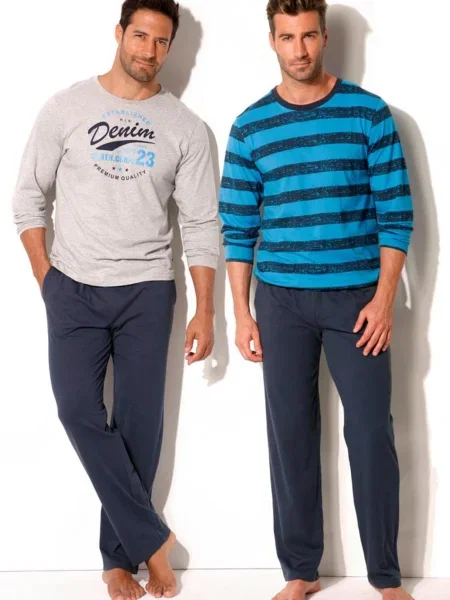 H.I.S Pijama lungă / albastru bej