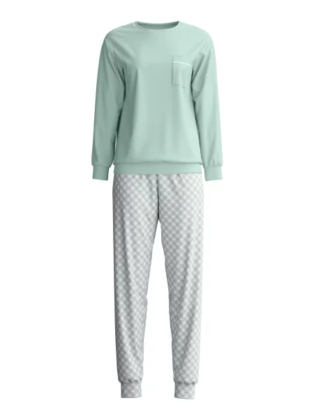 CALIDA Pijama Sweet Dreams verde mentă / mauve alb
