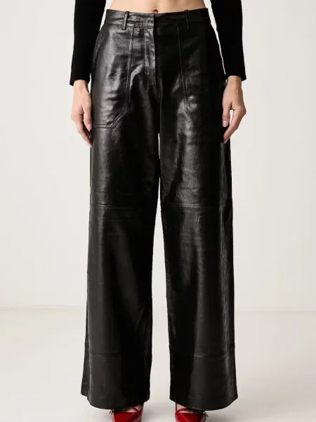 Karl Lagerfeld pantaloni pentru femei din piele negru