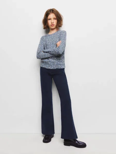 Jeansy flare bez paska w talii Dzieci 12 MANGO KIDS granatowy