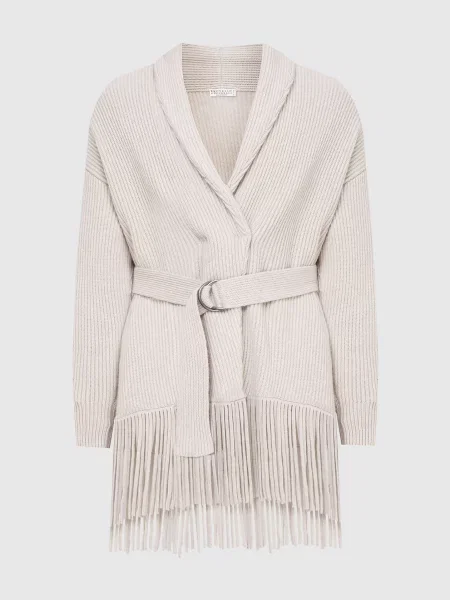 Світло-сірий кардиган із кашеміру з бахромою Brunello Cucinelli сірий