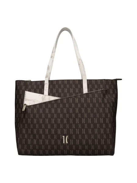 Shopperka Alviero Martini 1a Classe skórzana z nadrukiem brązowa