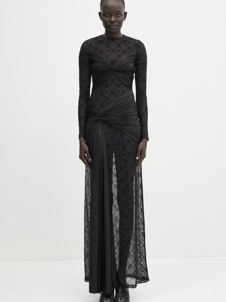 Marine Serre rochie Draped Jersey Knotted maxi evazati negru