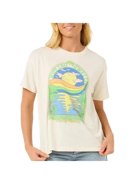 T-Shirt Rip Curl Sun & Sea Relaxed Ecru biała