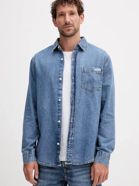 Calvin Klein Jeans koszula jeansowa niebieski regular z kołnierzykiem klasycznym biała