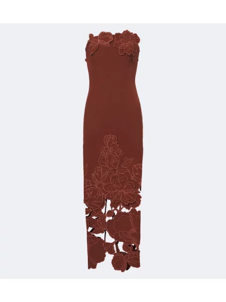 Rochie Leo Lin cu model floral cu aplicații maro