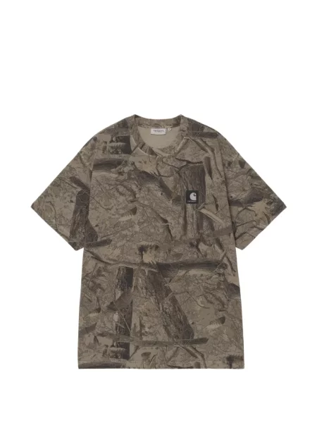 Tricou Carhartt Wip cu pene cu model camuflaj maro