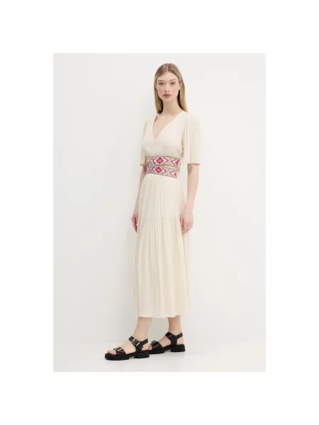 Desigual sukienka ELEMENT maxi rozkloszowana beżowy