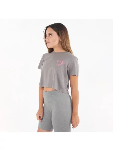 Crop T-shirt z bawełny SPECIAL w kolorze różowym szara