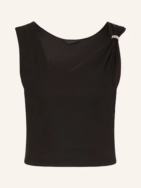 Zkrácený top Guess s kamínky černý